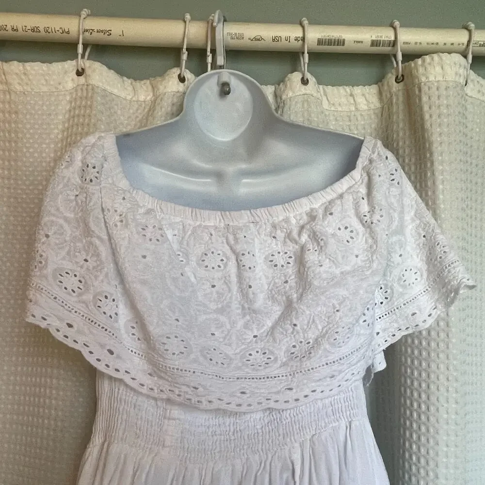 NAOO Nation AK Outfits Boho, Tiered, Off-Shoulder, White Maxi Dress, 1X - Picture 6 of 6